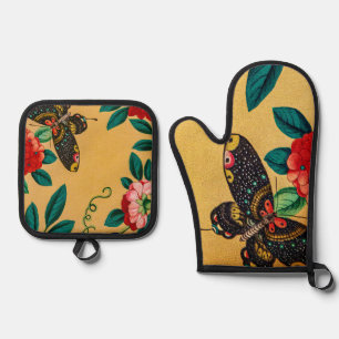 Set De Manoplas Butterfly with a bush Oven Mitts