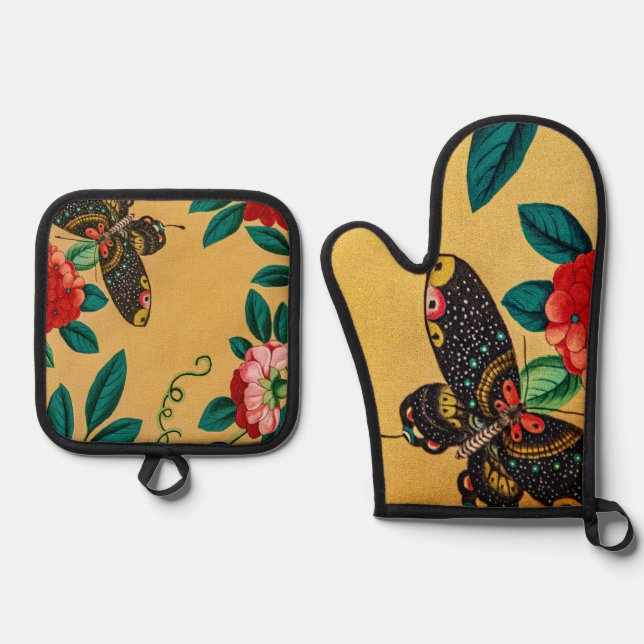 Set De Manoplas Butterfly with a bush Oven Mitts (Anverso)