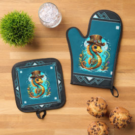 Set De Manoplas Caballo de mar de vapor con un elegante gorra.