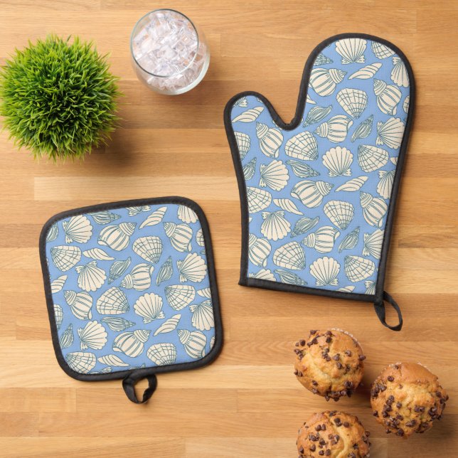Set De Manoplas Cabaña de Playa de Conchas Marinas Azul (De arriba hacia abajo)