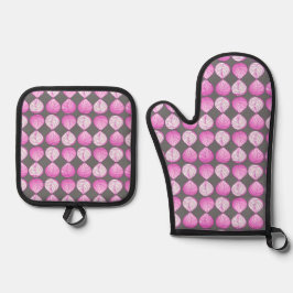 Set De Manoplas Cabeza de pescado deja pasto Fuchsia magenta gris 