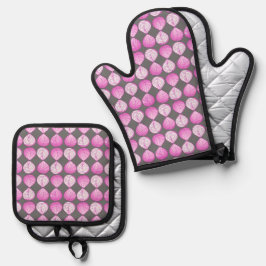 Set De Manoplas Cabeza de pescado deja pasto Fuchsia magenta gris 