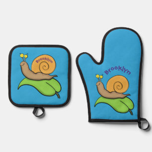 Set De Manoplas Caca, caracol feliz en un ilustracion personalizad