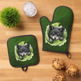 Set De Manoplas Cachorro de lobo en el verde
