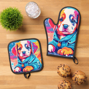 Set De Manoplas Cachorro en diseño de Abrigo Azul