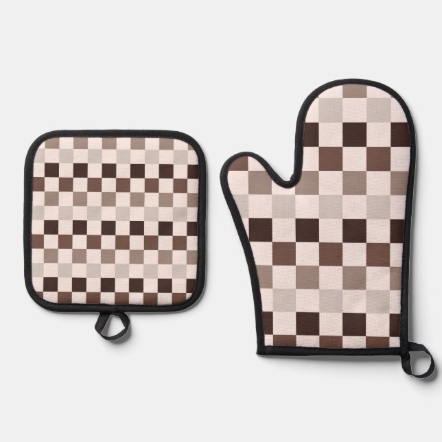 Set De Manoplas Cafe Au Lait checkerboard pattern (Anverso)