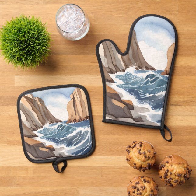 Set De Manoplas Caída de las olas oceánicas | Acuarela de playa co (De arriba hacia abajo)