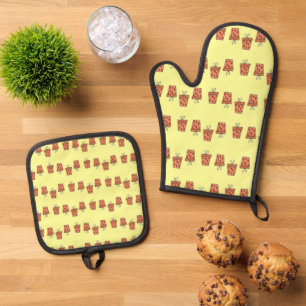 Set De Manoplas Cajas de regalo marrón con patrón de corazón
