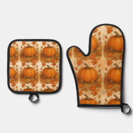 Set De Manoplas Calabaza de Otoño Dorada y hojas de caída