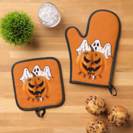 Set De Manoplas Calabaza espeluznante de Halloween con fantasma y 