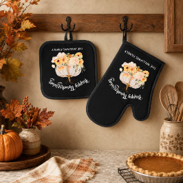 Set De Manoplas Calabaza floral personalizada Feliz Día de Acción