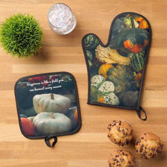 Set De Manoplas Calabazas otoñales en un jardín rústico (De arriba hacia abajo)