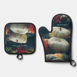 Set De Manoplas Calabazas otoñales en un jardín rústico