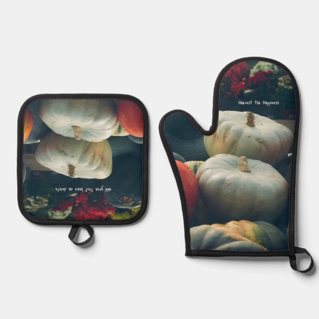 Set De Manoplas Calabazas otoñales en un jardín rústico (Anverso)