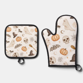 Set De Manoplas Calabazas y fantasmas espeluznantes de Halloween
