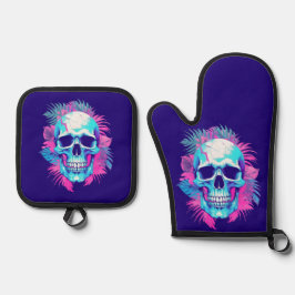 Set De Manoplas Calavera floral al estilo de la onda de vapor