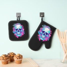 Set De Manoplas Calavera floral al estilo de la onda de vapor
