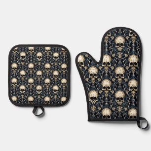 Set De Manoplas Calaveras de gótico con flor azul