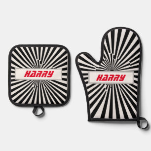 Set De Manoplas Calor curado a rayas, Oven Mitt & Pot Holder