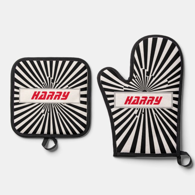 Set De Manoplas Calor curado a rayas, Oven Mitt & Pot Holder (Anverso)