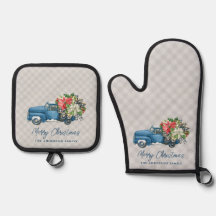 Camioneta de Navidad Azul Vintage Plaid Granja Gri