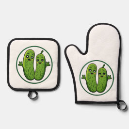 Set De Manoplas Camiseta divertida pareja de pepinillos lindos Kaw