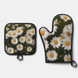 Set De Manoplas Campo de Daisies Pot Holder y Oven Mitt