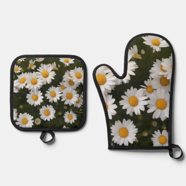 Set De Manoplas Campo de Daisies Pot Holder y Oven Mitt (Anverso)