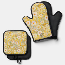 Set De Manoplas Campo de flores Naranja amarillo Naturaleza feliz 