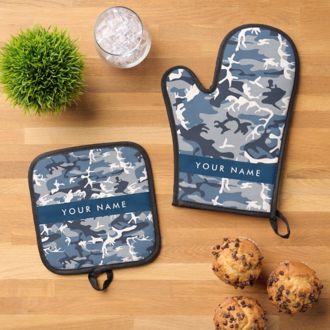 Set De Manoplas Camuflaje azul de nieve de invierno Tu nombre pers (De arriba hacia abajo)