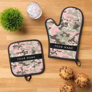 Set De Manoplas Camuflaje rosa y verde Personaliza tu nombre