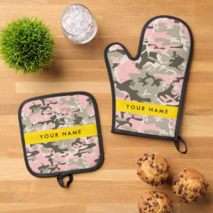 Set De Manoplas Camuflaje rosa y verde Tu nombre Personaliza