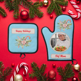 Set De Manoplas Candy Cane Personaliza Chef Mom Photo Navidades