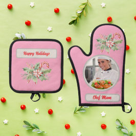 Set De Manoplas Candy Cane Personaliza Chef Mom Photo Navidades