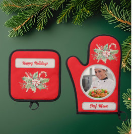 Set De Manoplas Candy Cane Personaliza Chef Mom Photo Navidades