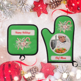 Set De Manoplas Candy Cane Personaliza Chef Mom Photo Navidades