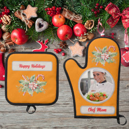 Set De Manoplas Candy Cane Personaliza Chef Mom Photo Navidades