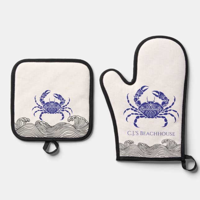 Set De Manoplas Cangrejo Azul Personalizado (Anverso)