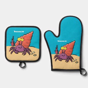 Set De Manoplas Cangrejo ermitaño gracioso personalizado morado