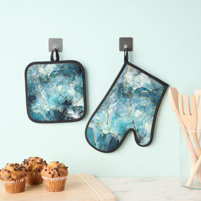 Set De Manoplas Canica azul y dorada con brillo (Insitu (colgante))