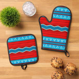 Set De Manoplas Cañón del río suroeste geométrico rojo turquesa