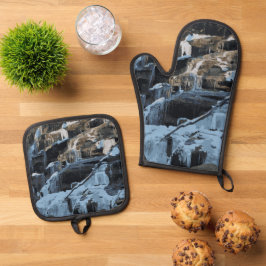 Set De Manoplas Cascada helada de nieve helada en invierno