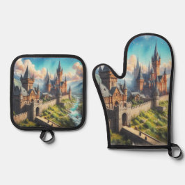 Set De Manoplas Castillo medieval en un paisaje montañoso