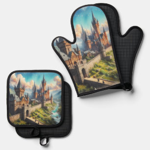Set De Manoplas Castillo medieval en un paisaje montañoso