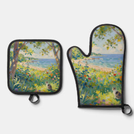 Set De Manoplas Cat Flowers And Sea