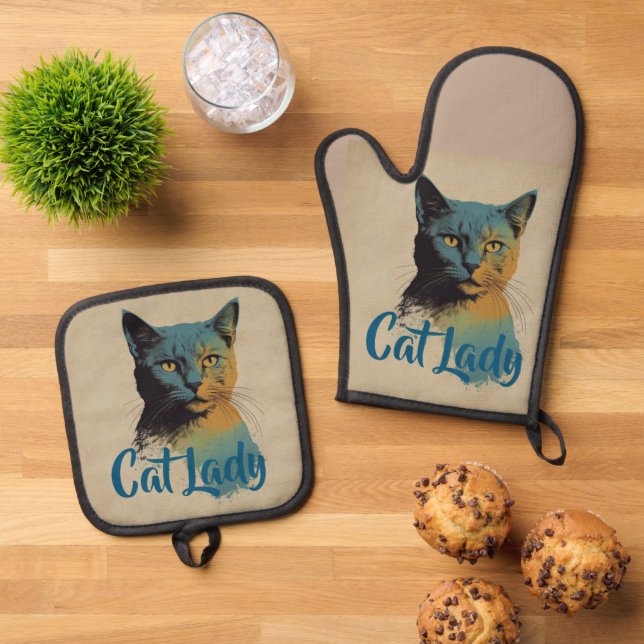 Set De Manoplas Cat Lady Oven Mitt & Pot Holder (De arriba hacia abajo)