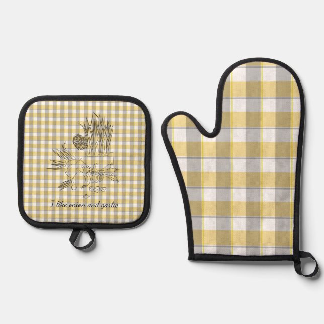 Set De Manoplas Cebolla y ajo cocina amarillo beige (Anverso)