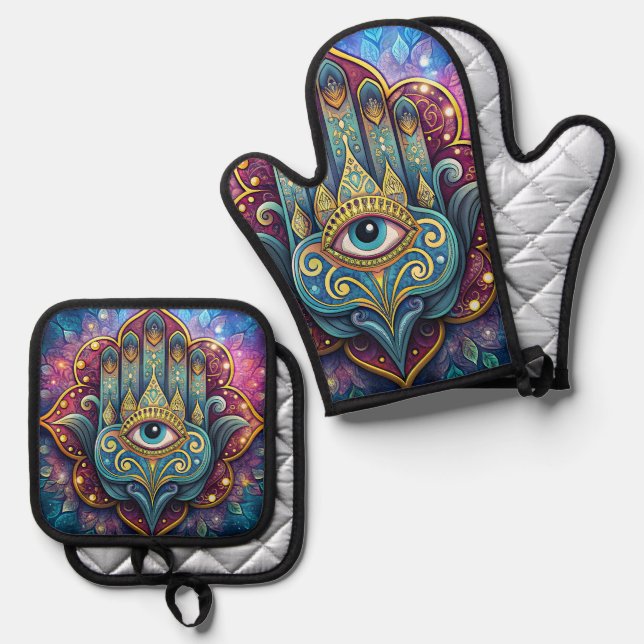 Set De Manoplas Celestial Hamsa  (Anverso/Reverso)