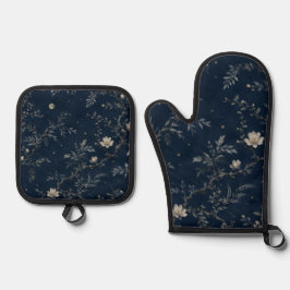 Set De Manoplas Celestial Midnight Garden Floral Navy