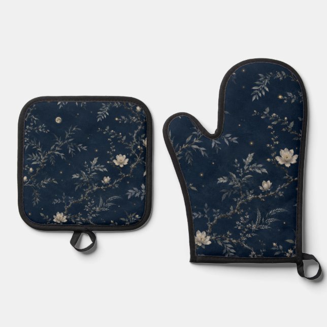 Set De Manoplas Celestial Midnight Garden Floral Navy (Anverso)